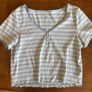 American Eagle Outfitters Blue and White Checkered Crop Top